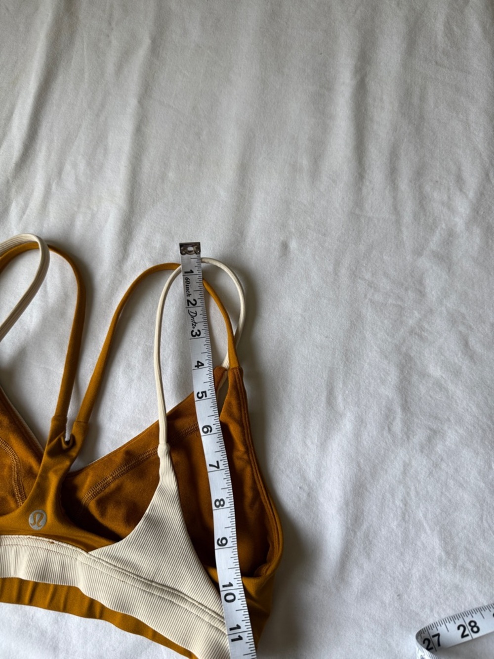 lululemon athletica V-Neck Contrast Trim Sports Bra - Mustard & Cream - Picture 8 of 8